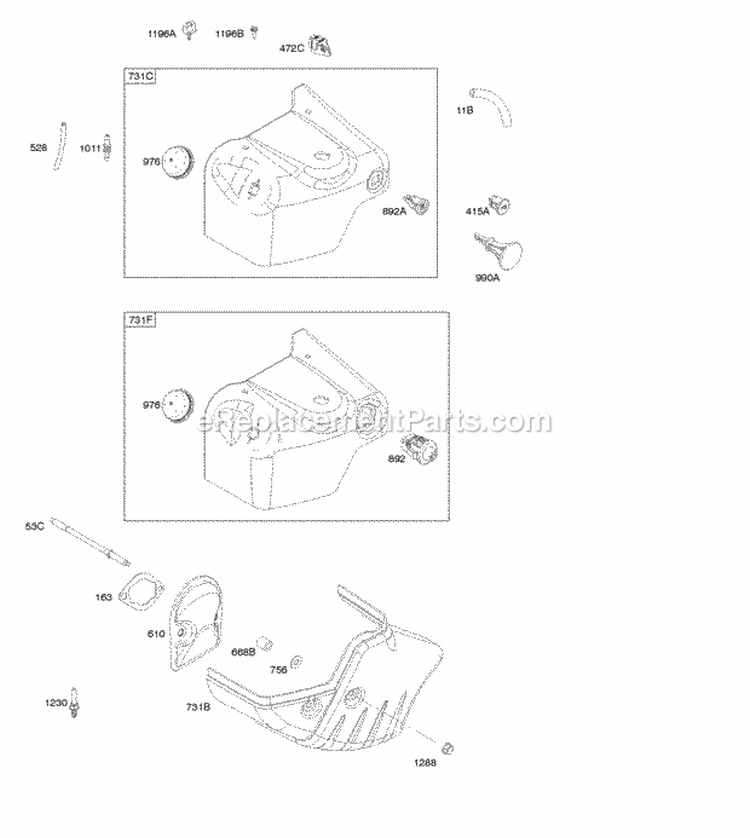 Blower HousingShrouds Diagram and Parts List for 20M314-3021-F1  Briggs and Stratton Engine